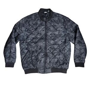 New Balance Quilted Camo Bomber Jacket Black Gray Zip Pockets Mens 2XL